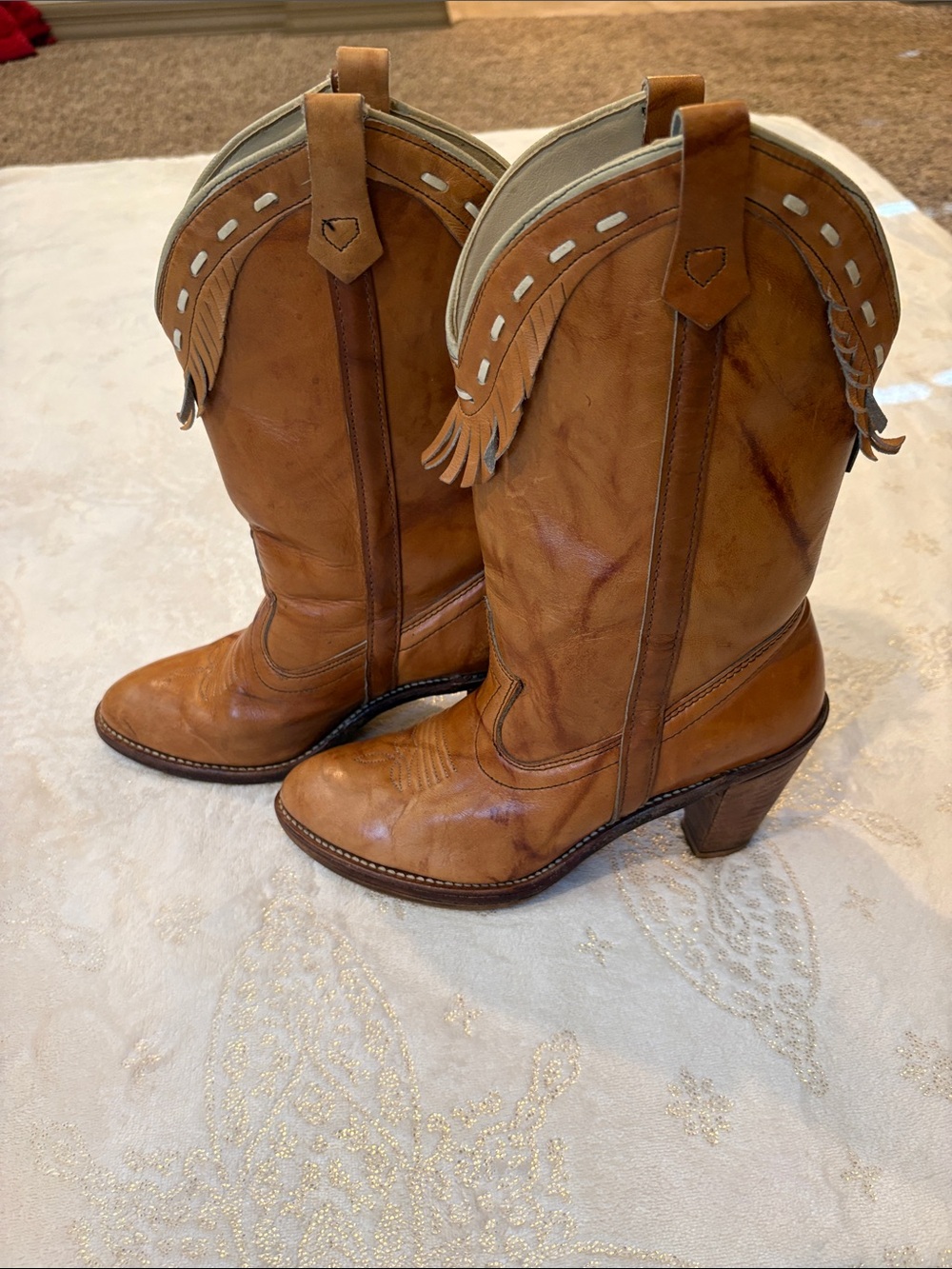 Vtg Acme Circle A Fringe Women's Cowboy Boots Leather 8M USA
